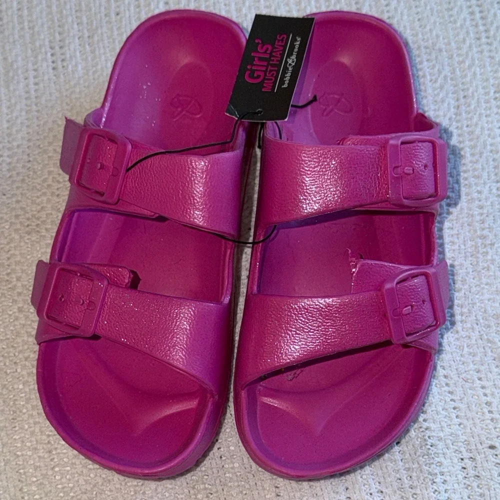 Bobbie Brooks Girls Pink EVA Double Buckle Slide Sandals Size L 2/3 New